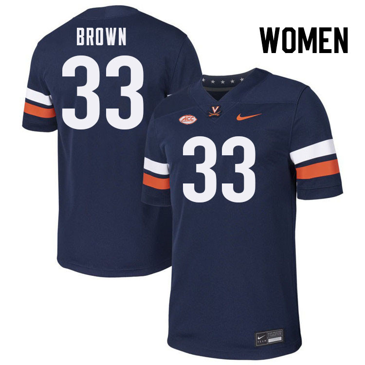Women Virginia Cavaliers #33 Myles Brown College Football Jerseys Stitched-Navy